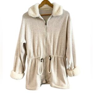 Faux Fur Cardigan Zipper Jacket, Size L